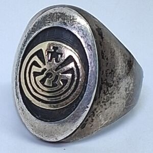 * 14k Gold & 925 Sterling Silver Hopi Man In The Maze Ring By Jason Takala